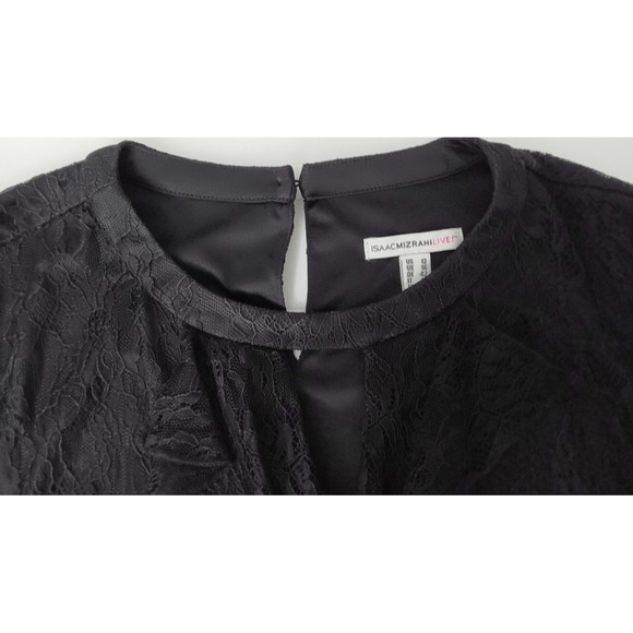 Isaac Mizrahi Live! Top Sz 12 Chantilly Lace Ruffle Keyhole Neck Black Fairy - Picture 6 of 16